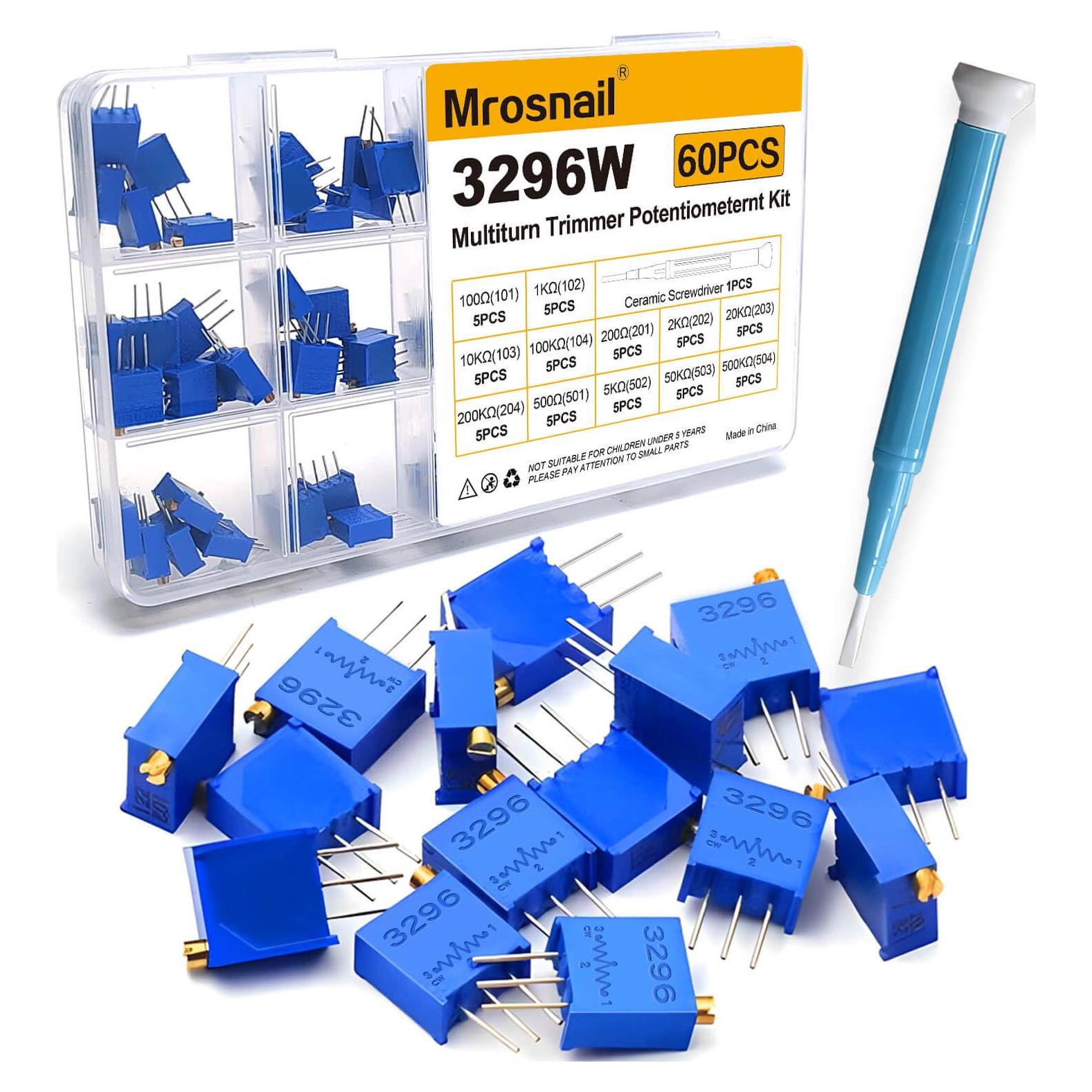 Kit de Potenciómetros Multivuelta 60PCS Mrosnail 100 a 500K Ohm