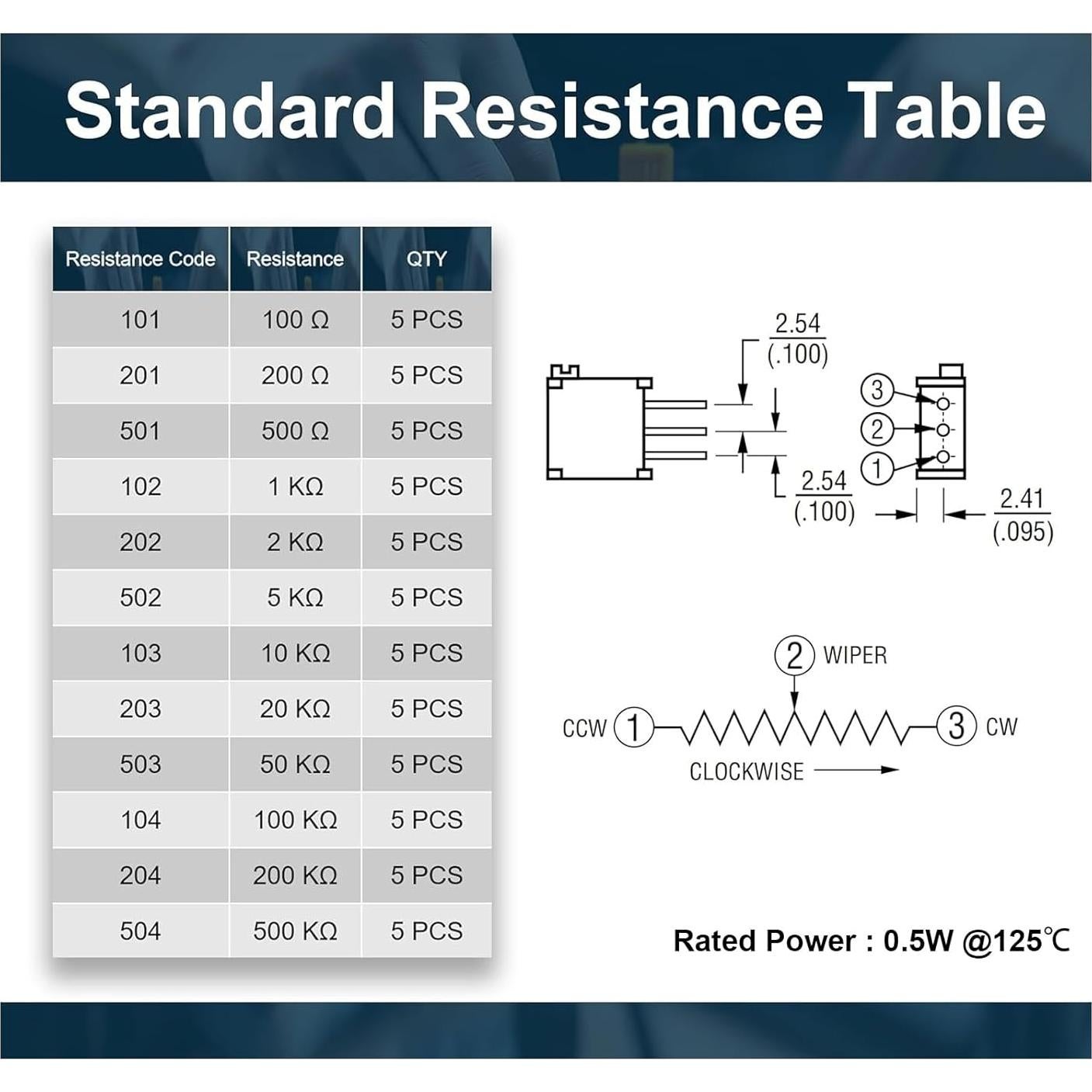 Kit de Potenciómetros Multivuelta 60PCS Mrosnail 100 a 500K Ohm