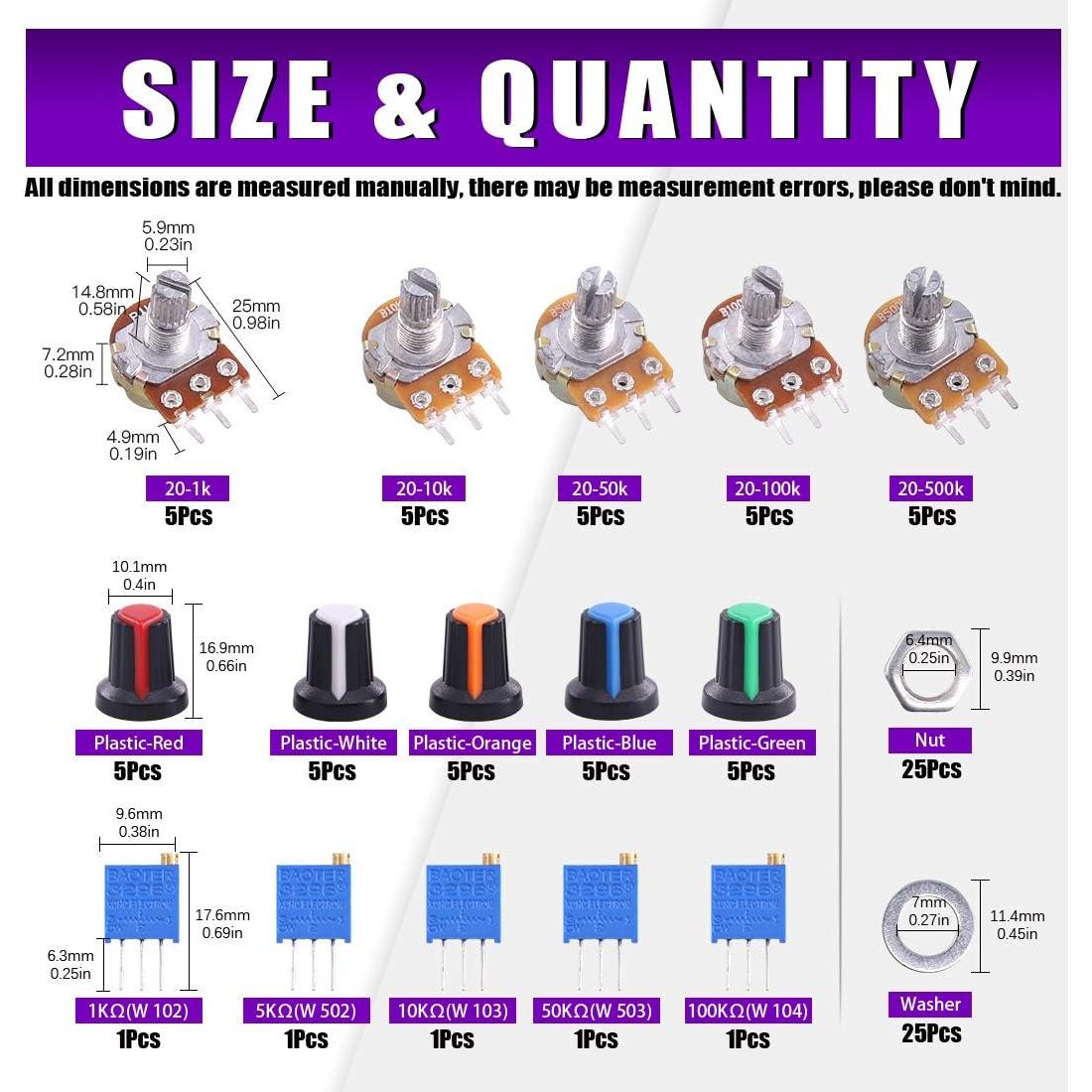 Kit de Potenciometros Swpeet 105 Piezas 1K-500K Ohm Lineales
