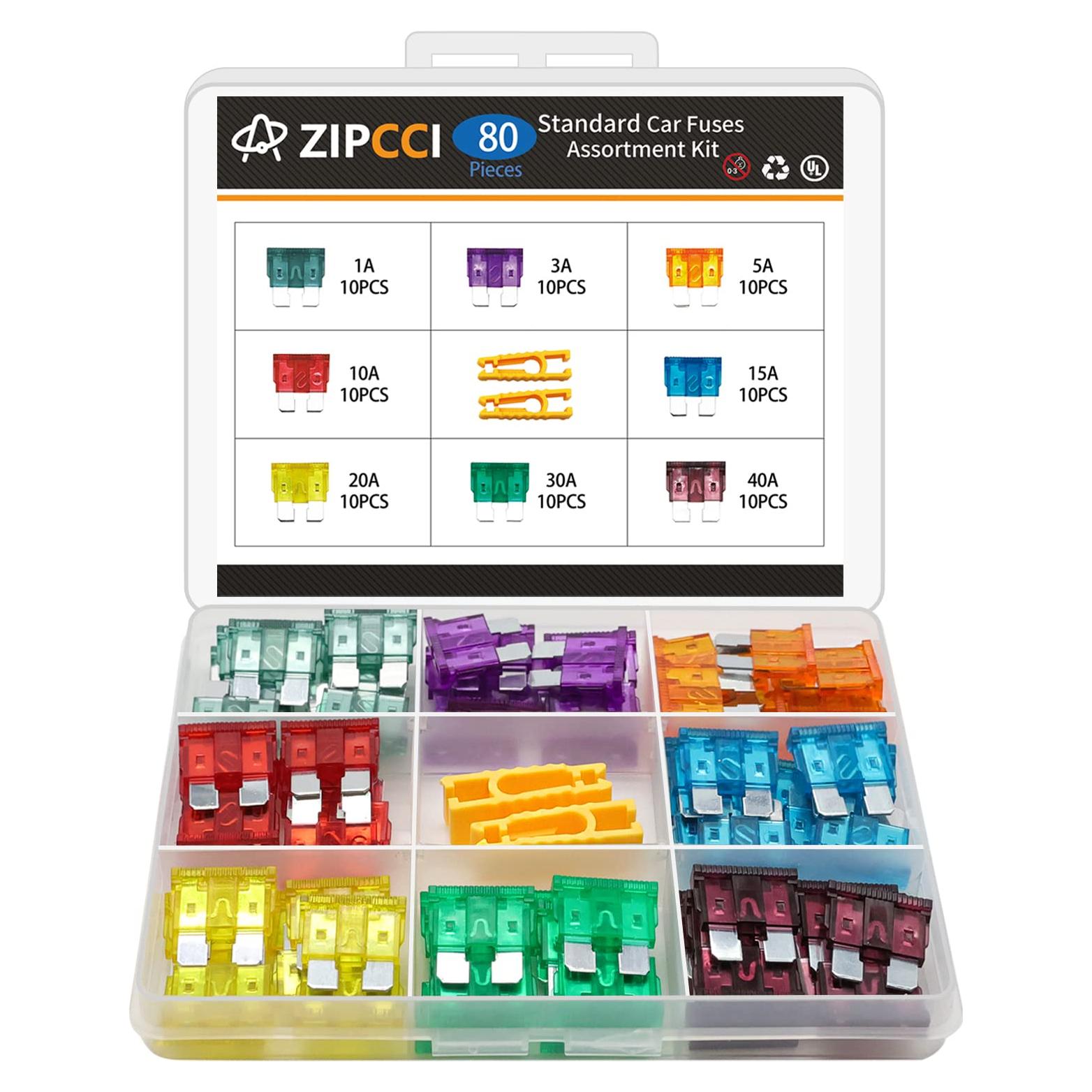 Kit de 80 Fusibles Estándar ZIPCCI para Automóviles 1A-40A