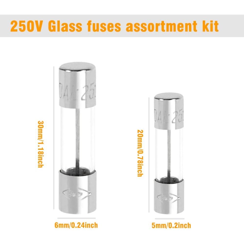 Kit de Fusibles de Vidrio YUNFOOK 200 Piezas 1A-20A 250V