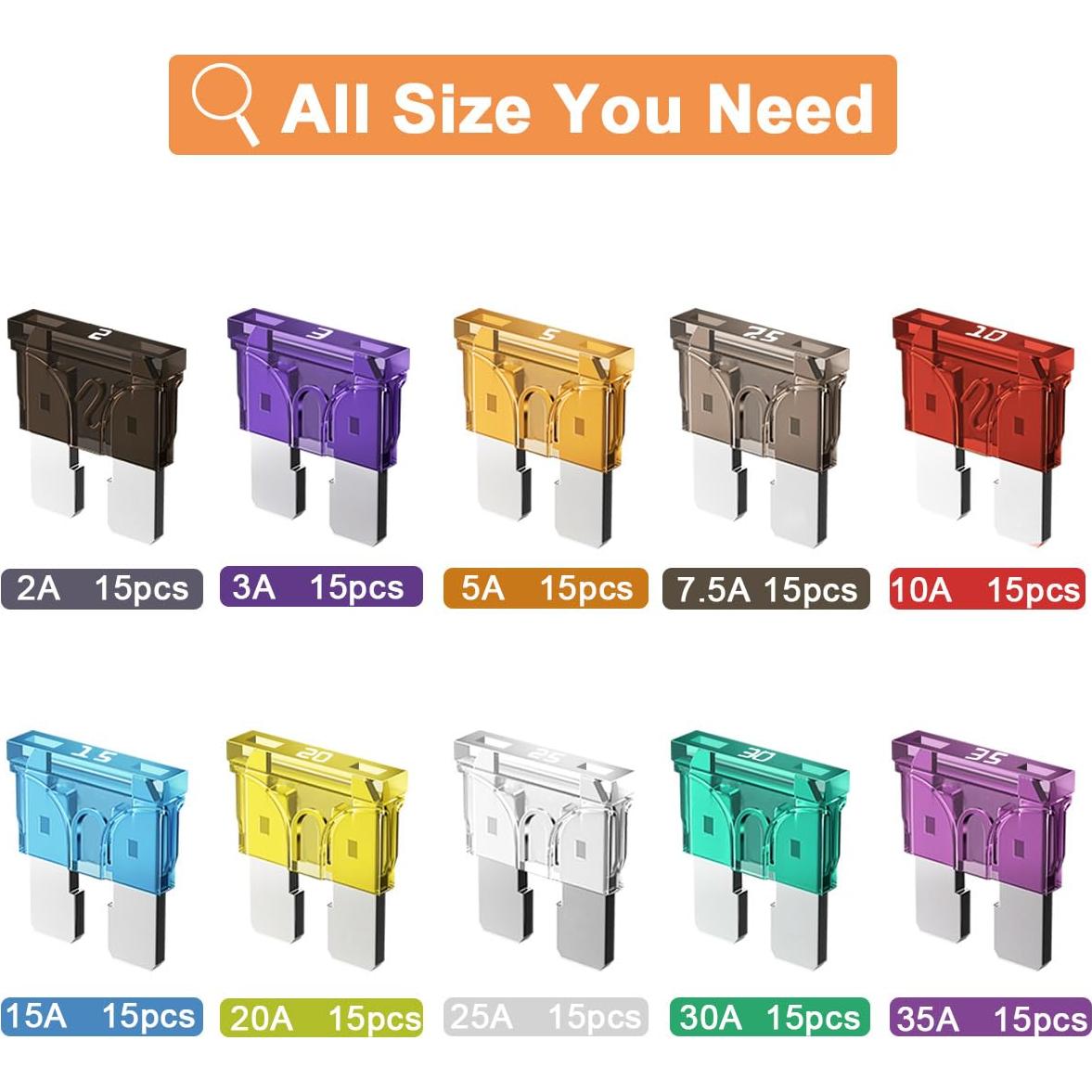 Kit de Fusibles Automotrices Riseuvo 150 Piezas ATO/ATC