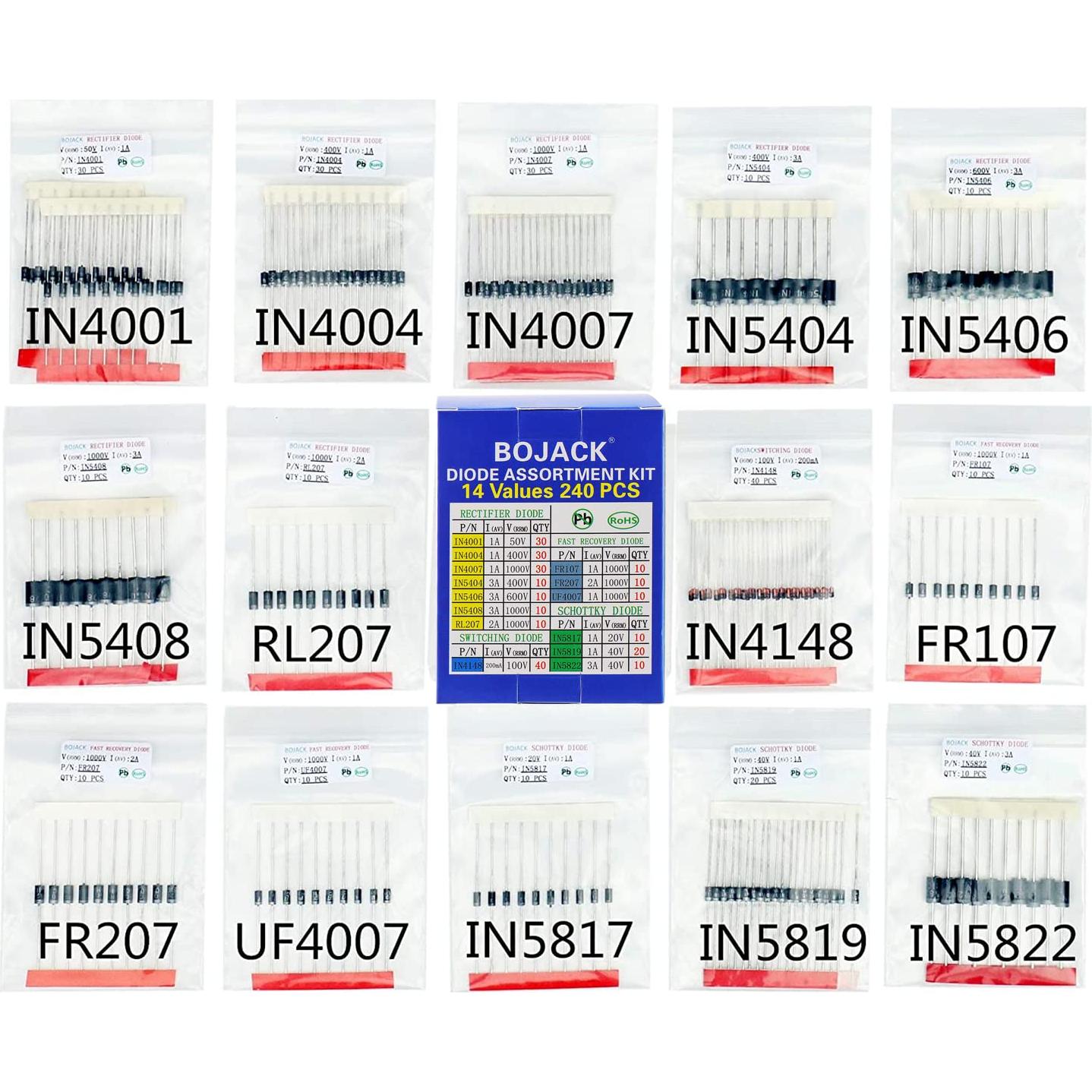 Kit de Diodos Surtido BOJACK 240 pcs 14 Valores Electrónicos