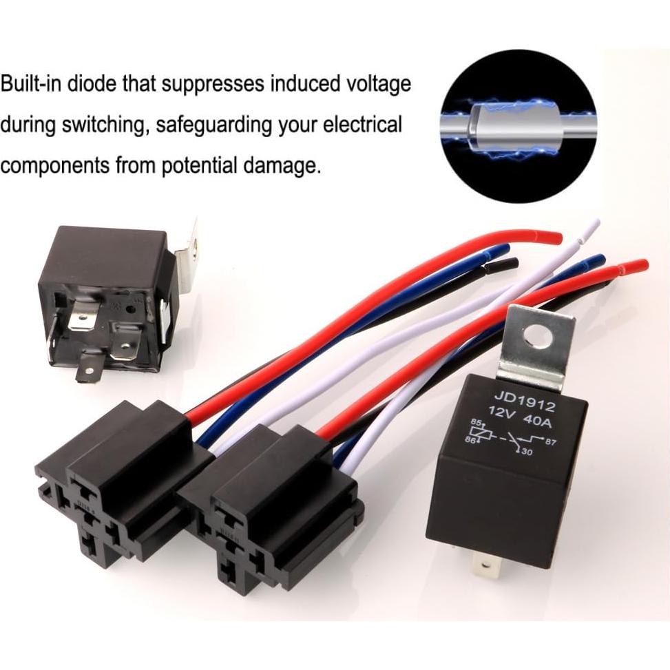 Relé de Coche 12V 40A 4 Pines SPST Gebildet - Paquete de 2
