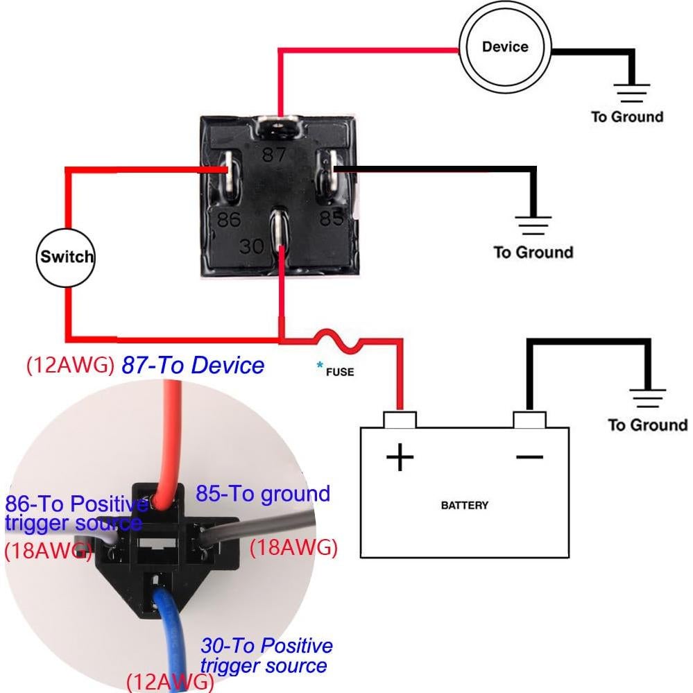 Relé de Coche 12V 40A 4 Pines SPST Gebildet - Paquete de 2