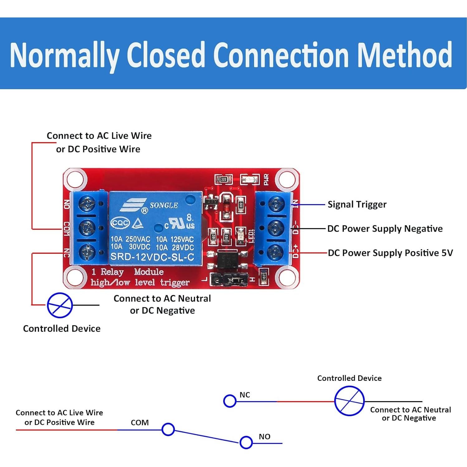 Módulo de Relé 1 Canal AEDIKO DC 5V con Aislamiento Optoacoplador