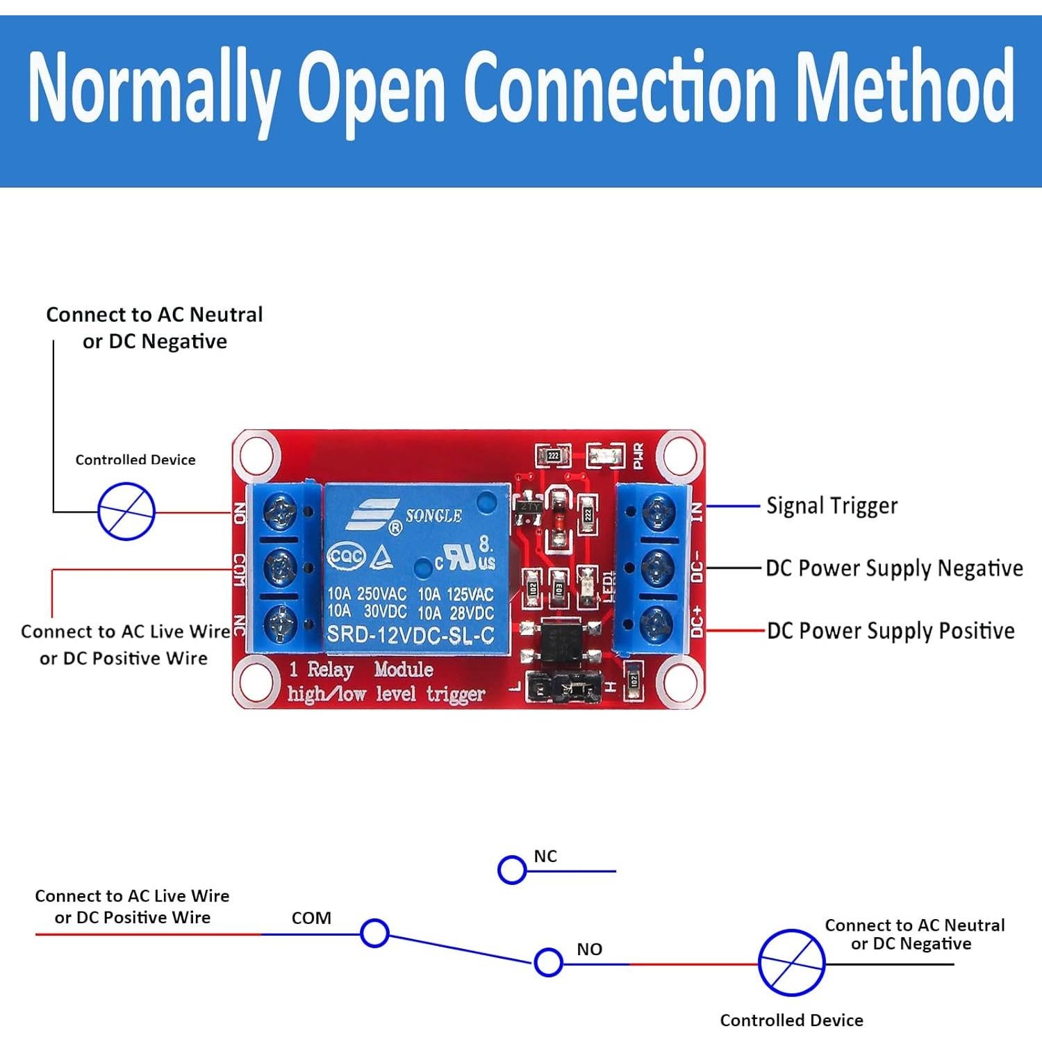 Módulo de Relé 1 Canal AEDIKO DC 5V con Aislamiento Optoacoplador