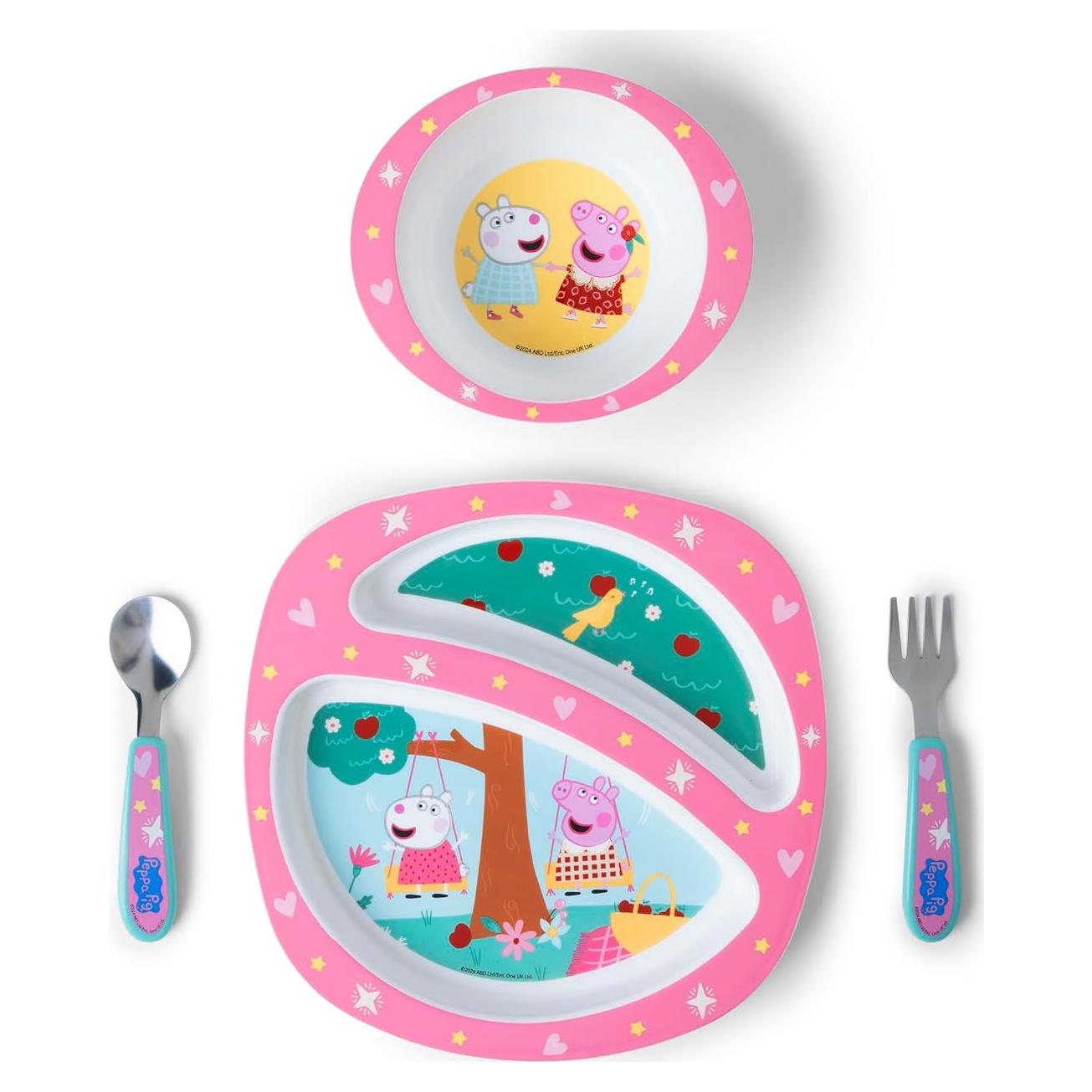 Set de vajilla Peppa Pig 4 piezas para niños - Apto lavavajillas