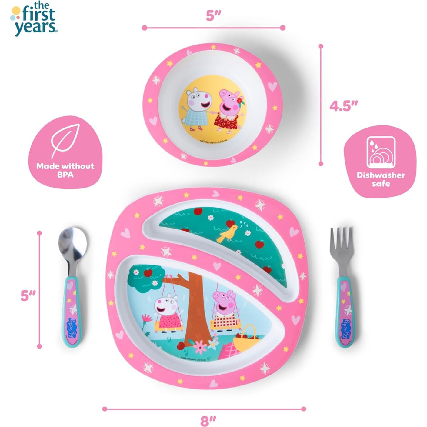 Set de vajilla Peppa Pig 4 piezas para niños - Apto lavavajillas