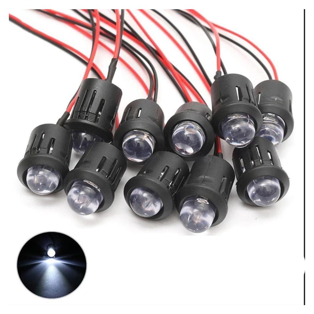 25 Bombillas LED Blancas Pre-cableadas 10mm 12V + Soportes 10mm