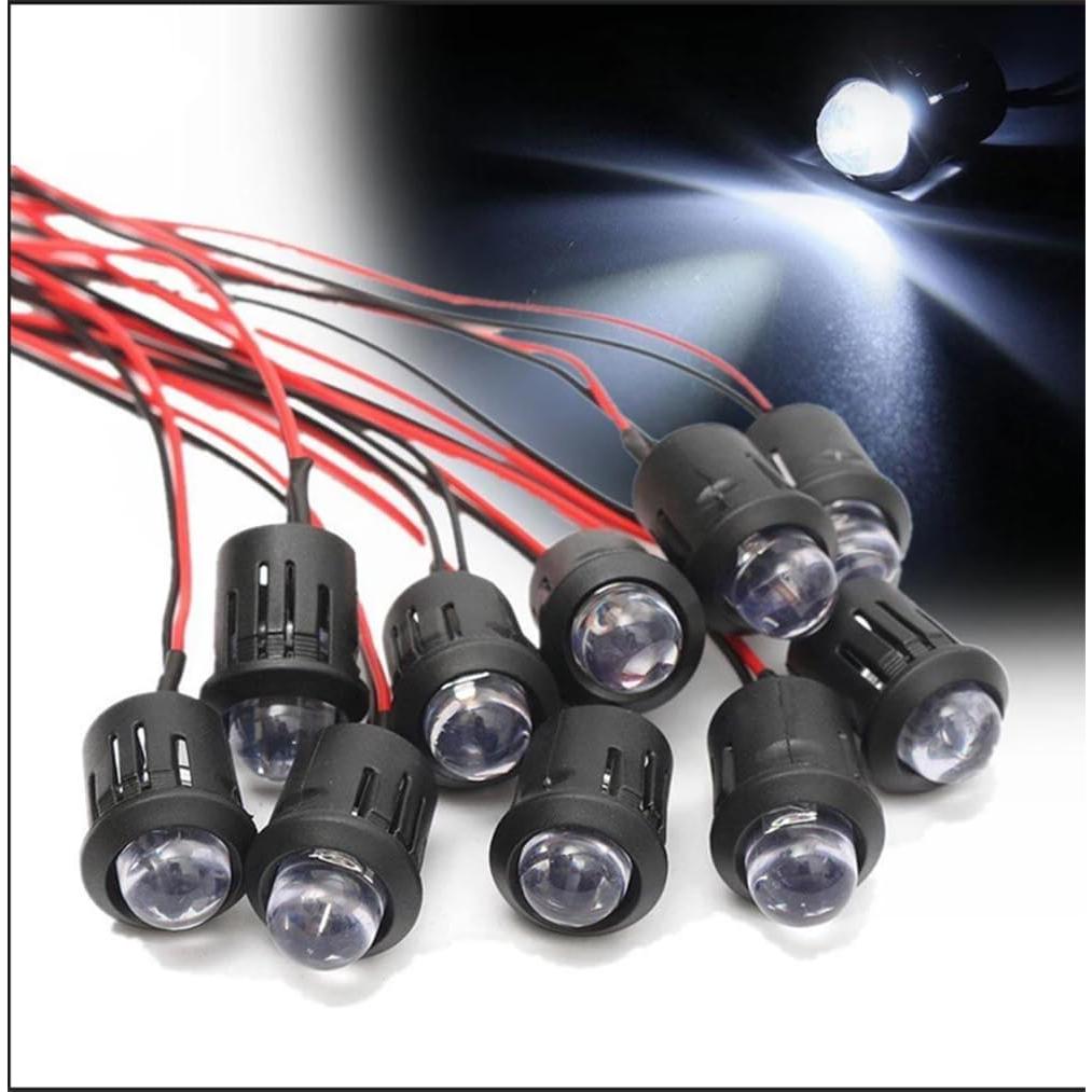 25 Bombillas LED Blancas Pre-cableadas 10mm 12V + Soportes 10mm