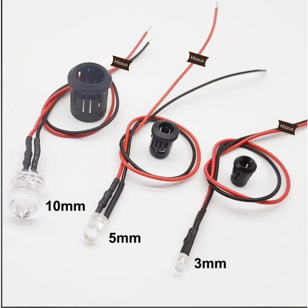 25 Bombillas LED Blancas Pre-cableadas 10mm 12V + Soportes 10mm