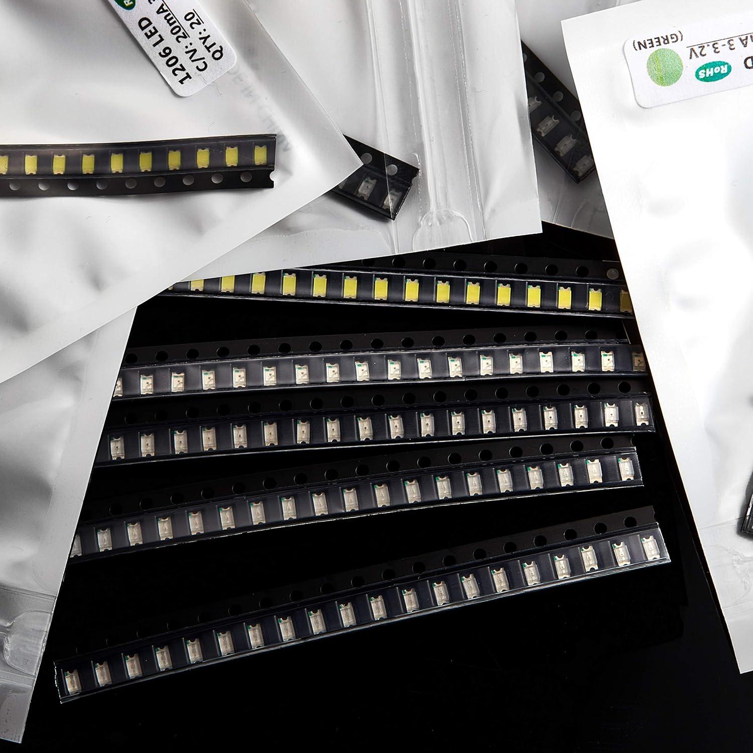 CHANZON (5 Colors x 20 pcs = 100 pcs 1206 SMD LED Diode Lights Assorted Kit (Mini Chip 3.2mm x 1.6mm for PCB DC 20mA) Super Bright Lighting Bulb Lamps Electronics Components Light Emitting Diodes