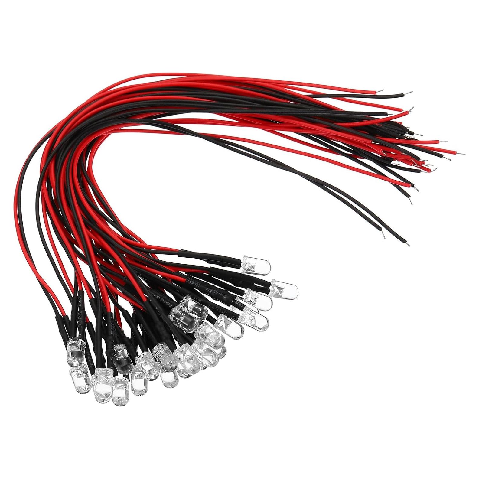 Diodos LED 5mm PATIKIL 24 Pcs Blanco 3V-6V Pre Cableados