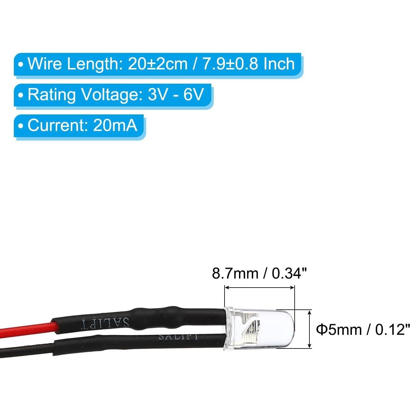 Diodos LED 5mm PATIKIL 24 Pcs Blanco 3V-6V Pre Cableados