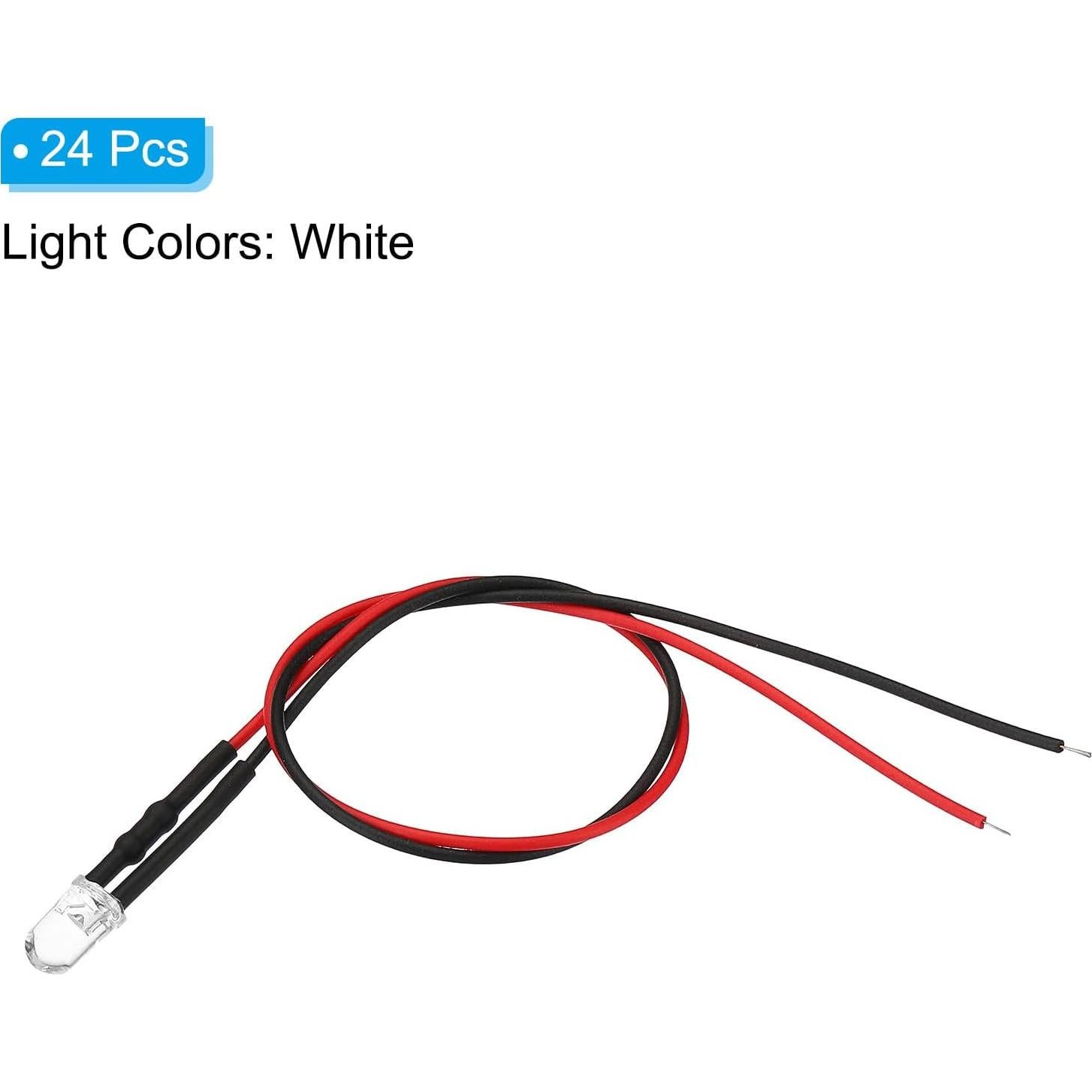 Diodos LED 5mm PATIKIL 24 Pcs Blanco 3V-6V Pre Cableados