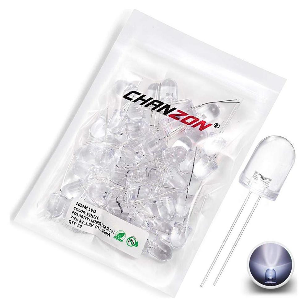 Diodos LED Blancos 10mm CHANZON 50 Piezas 3V 20mA
