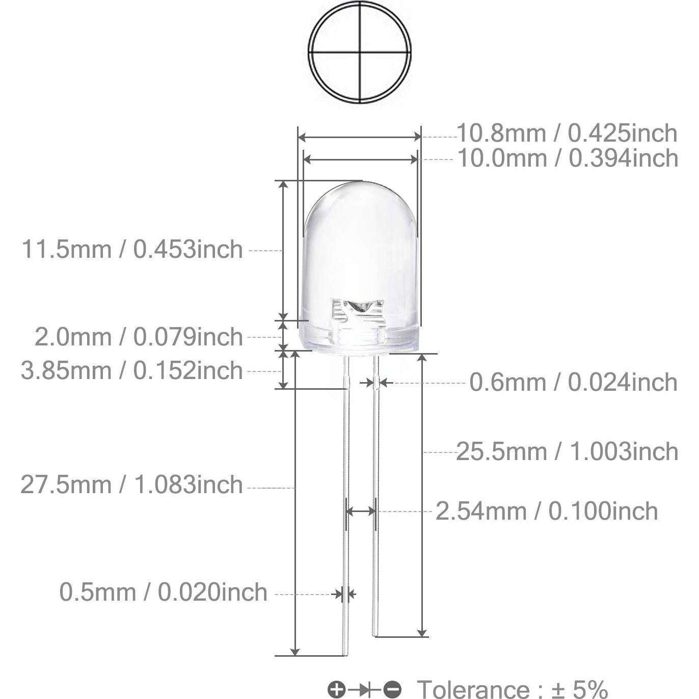 Diodos LED Blancos 10mm CHANZON 50 Piezas 3V 20mA