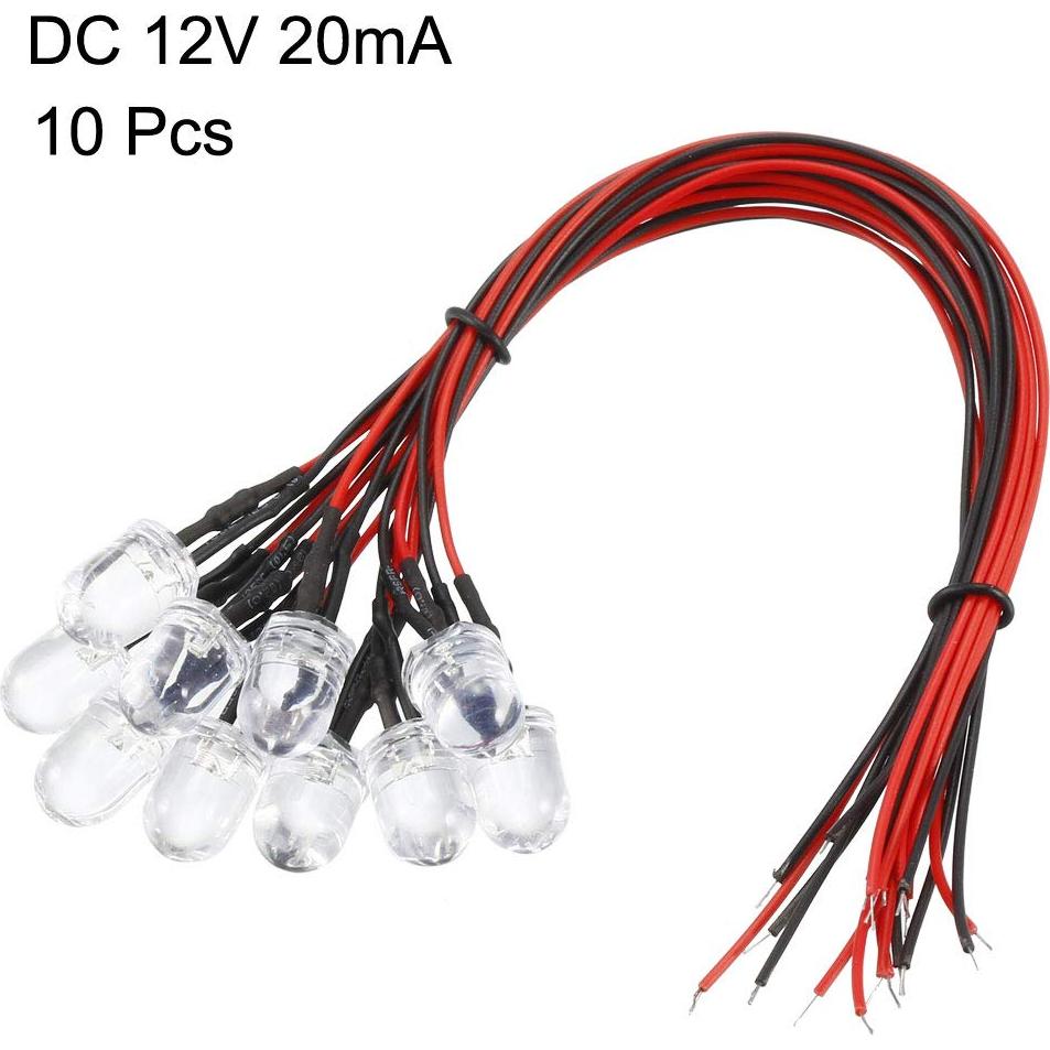 10 Piezas LED Pre Cableados 10mm uxcell Blanco DC12V