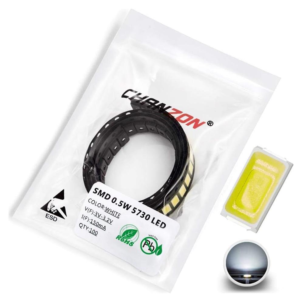 100 LEDs SMD CHANZON 5730 Blanco 6000K 55LM 3V