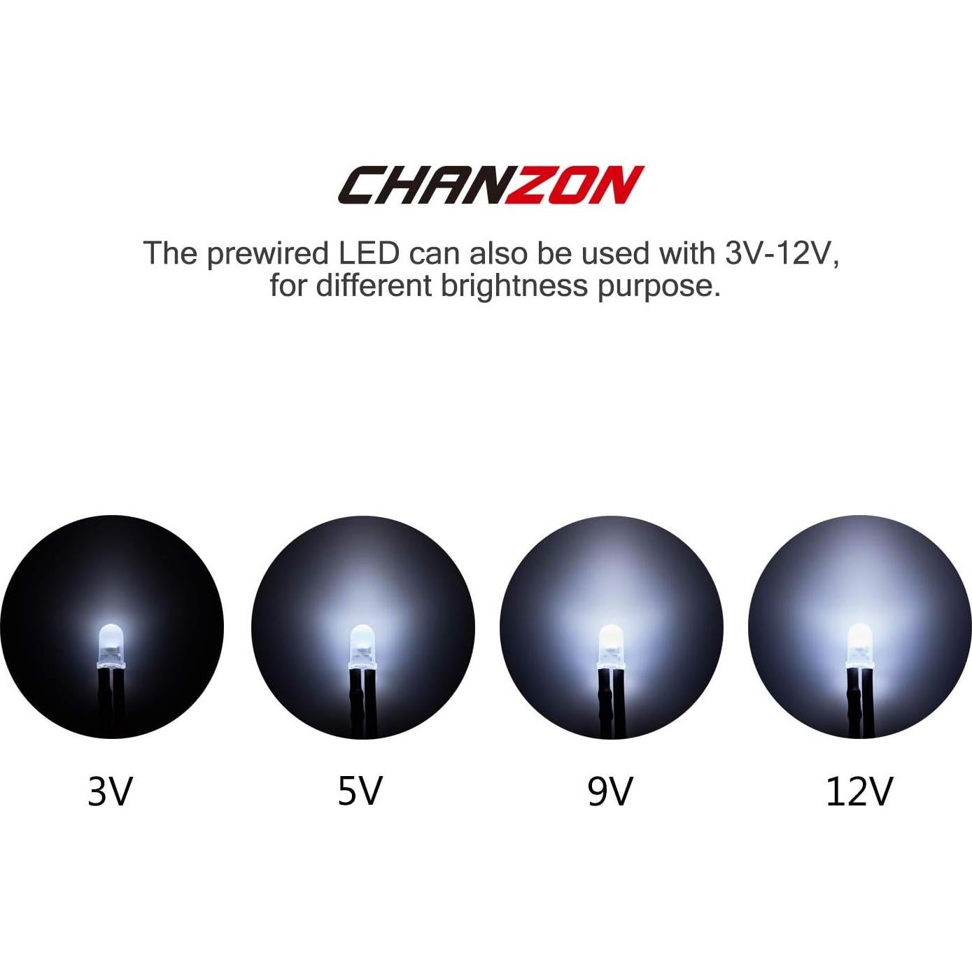 Luces LED Diodo Blanco 5mm Pre-Cableadas CHANZON 20 pcs