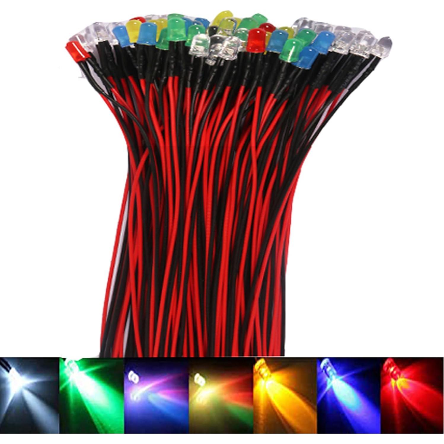 Kit de 70 Luces LED Diodos 5mm Pre Cableados ALAMSCN 12V RGB