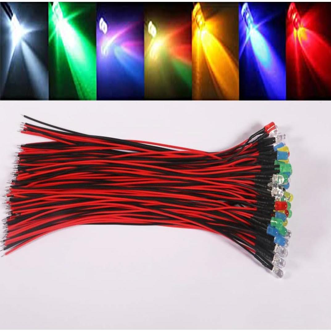 Kit de 70 Luces LED Diodos 5mm Pre Cableados ALAMSCN 12V RGB