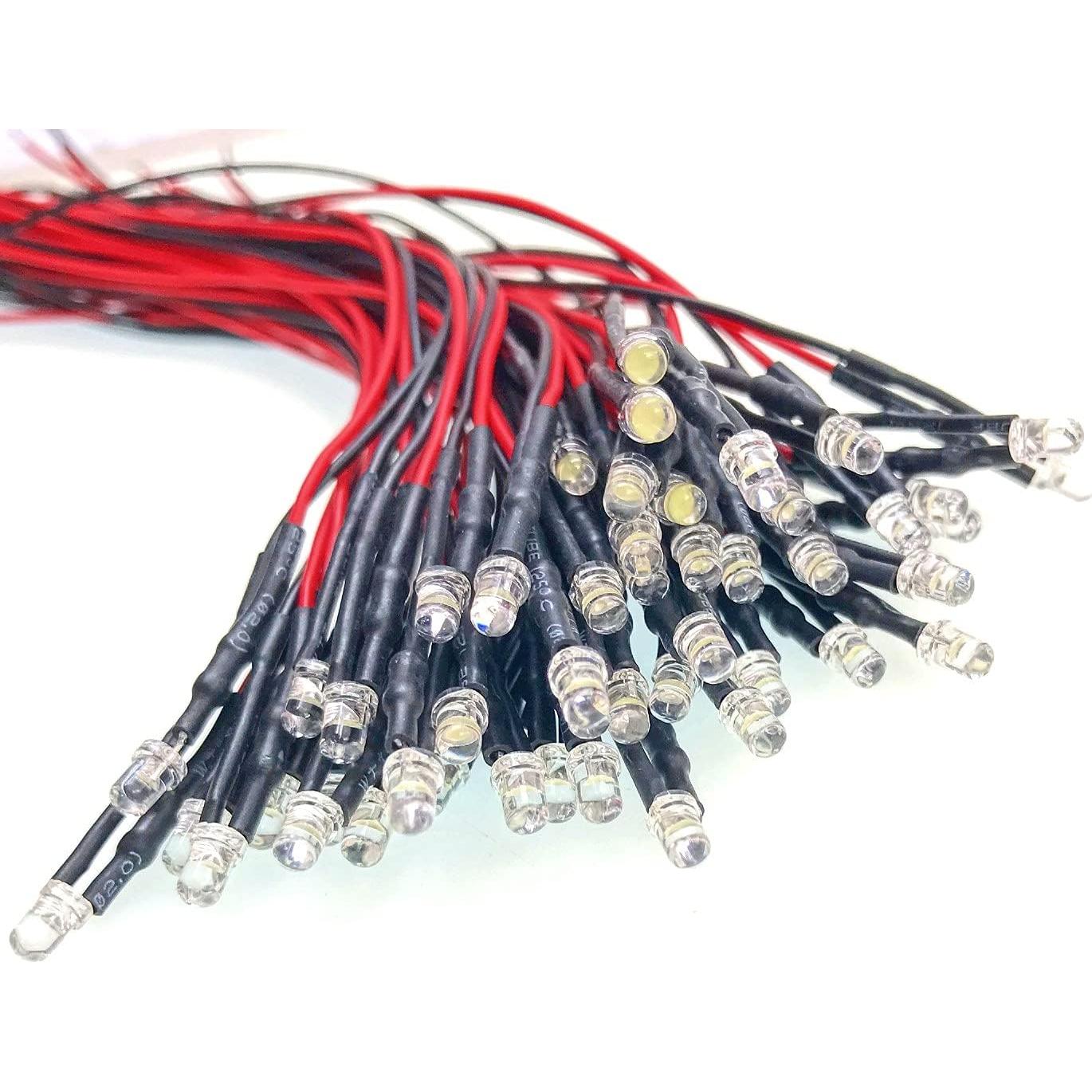 50 Diodos LED Blancos 3mm JZK 12V Pre-Cableados 20cm