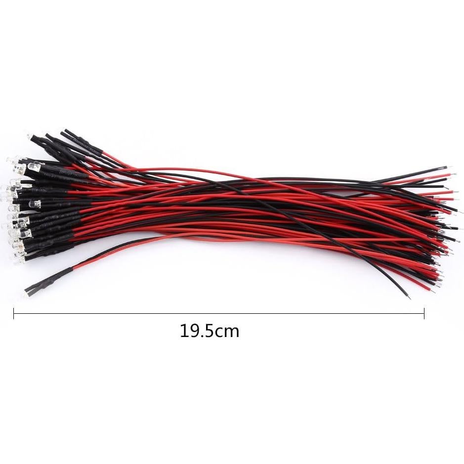 50 Piezas LED Pre-Cableado 3/5/10mm Walfront Luz Blanca