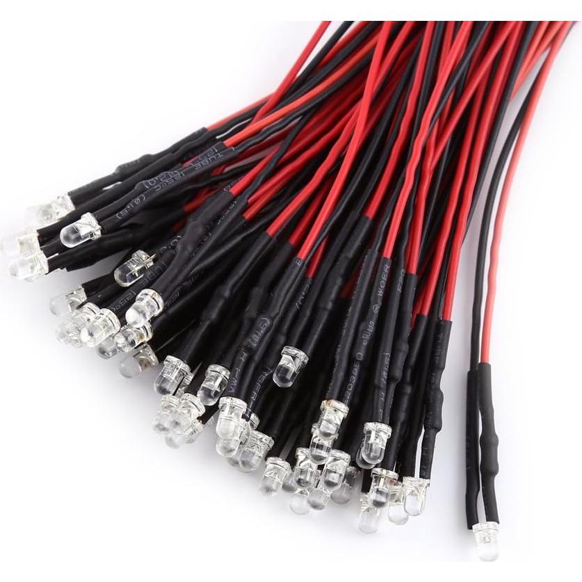50 Piezas LED Pre-Cableado 3/5/10mm Walfront Luz Blanca