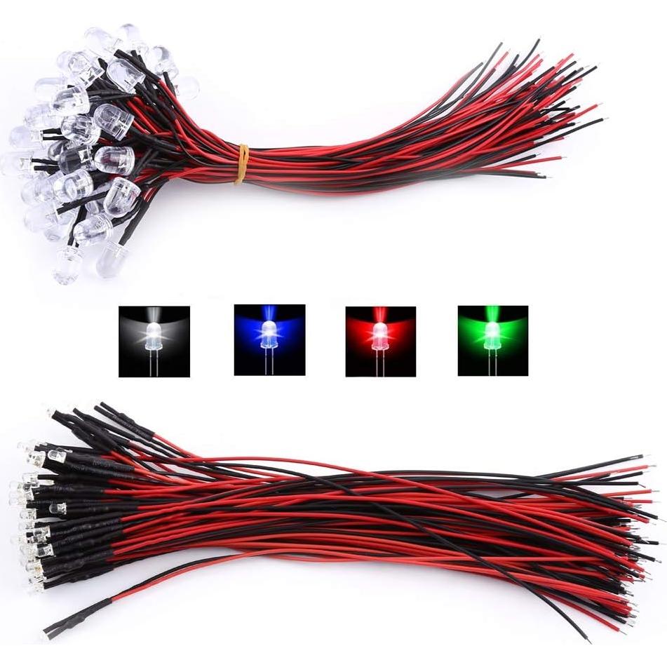 50 Piezas LED Pre-Cableado 3/5/10mm Walfront Luz Blanca