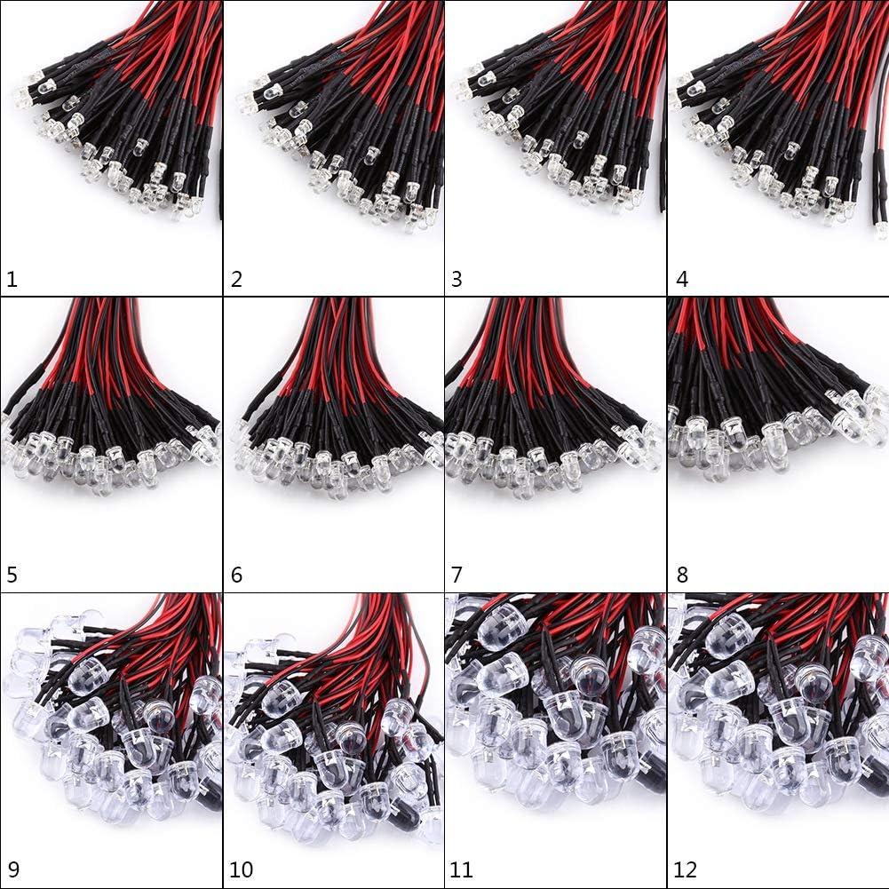 50 Piezas LED Pre-Cableado 3/5/10mm Walfront Luz Blanca