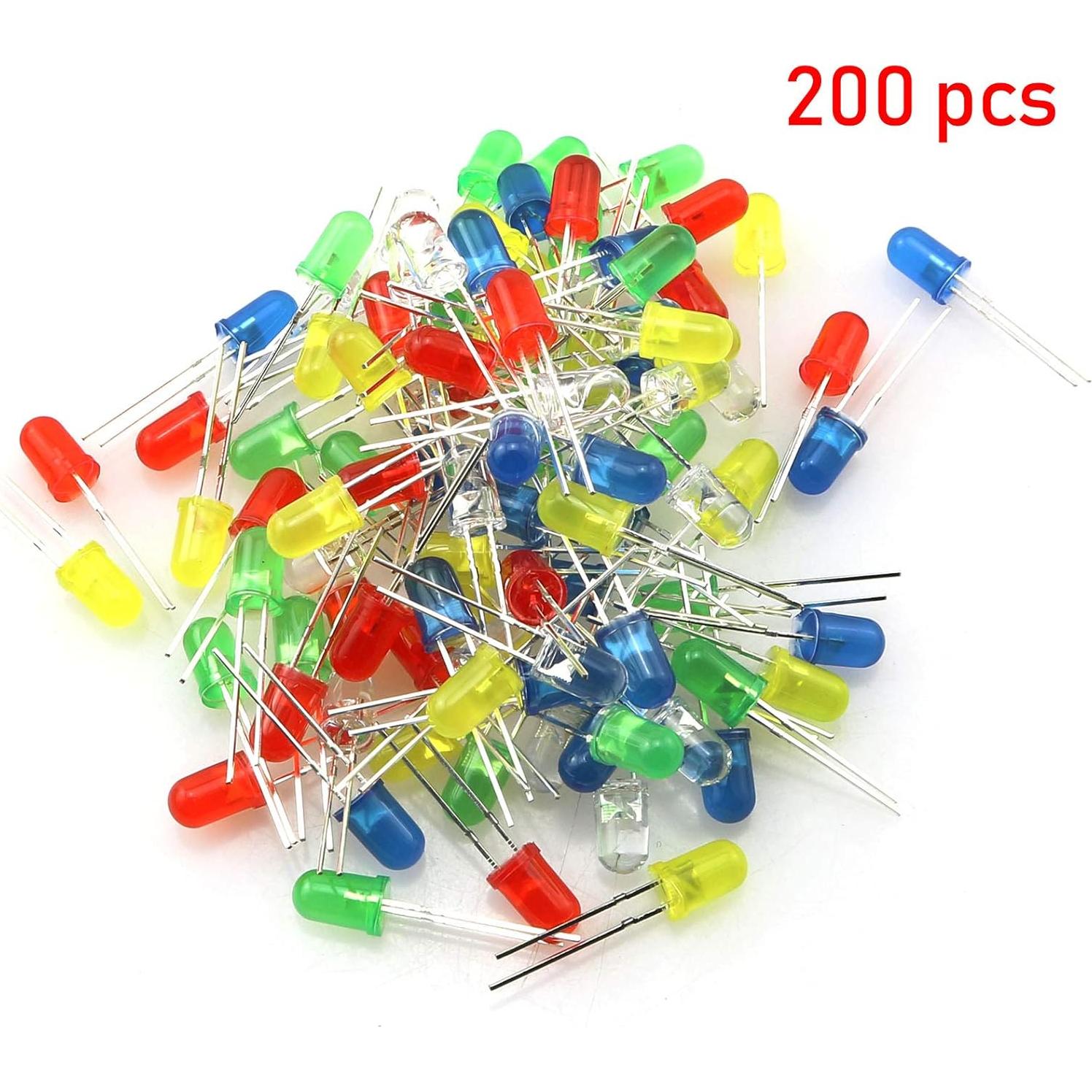 Kit 200 Diodos LED 5mm ZZHXSM 5 Colores para Proyectos