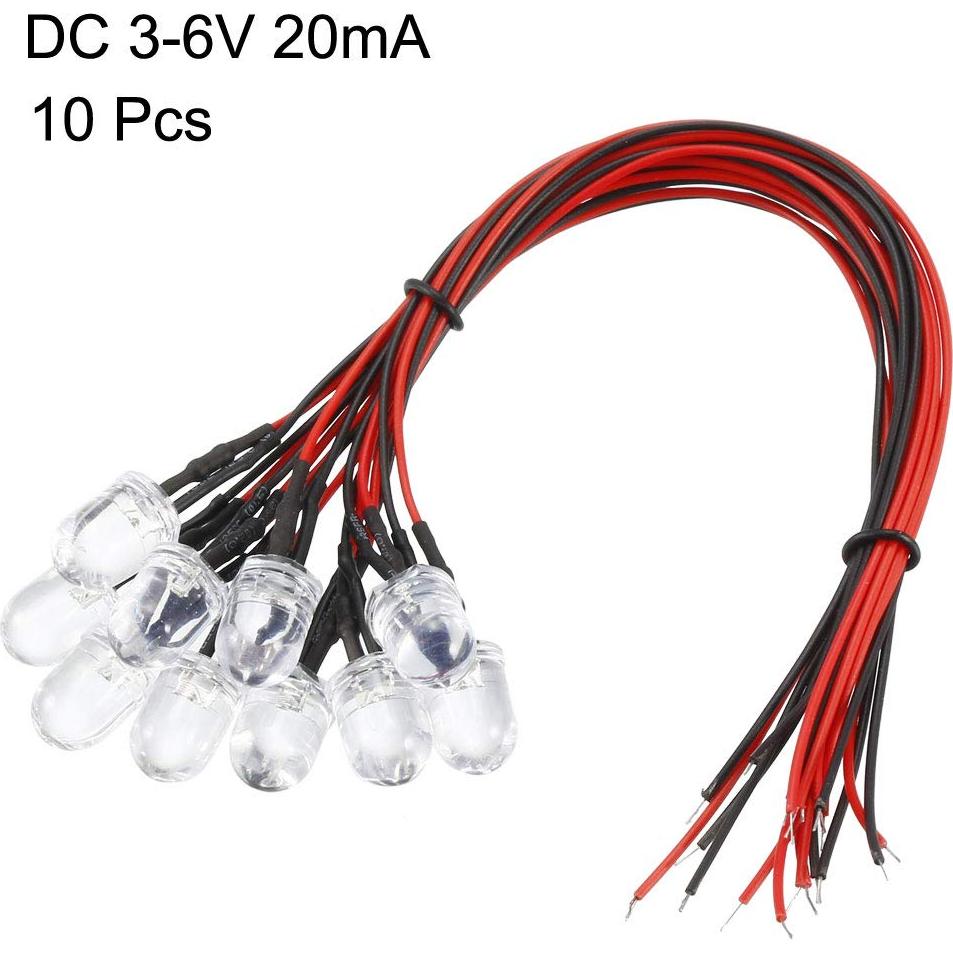 10 LEDs Pre Cableados 10mm uxcell Blanco Cálido DC 3-6V