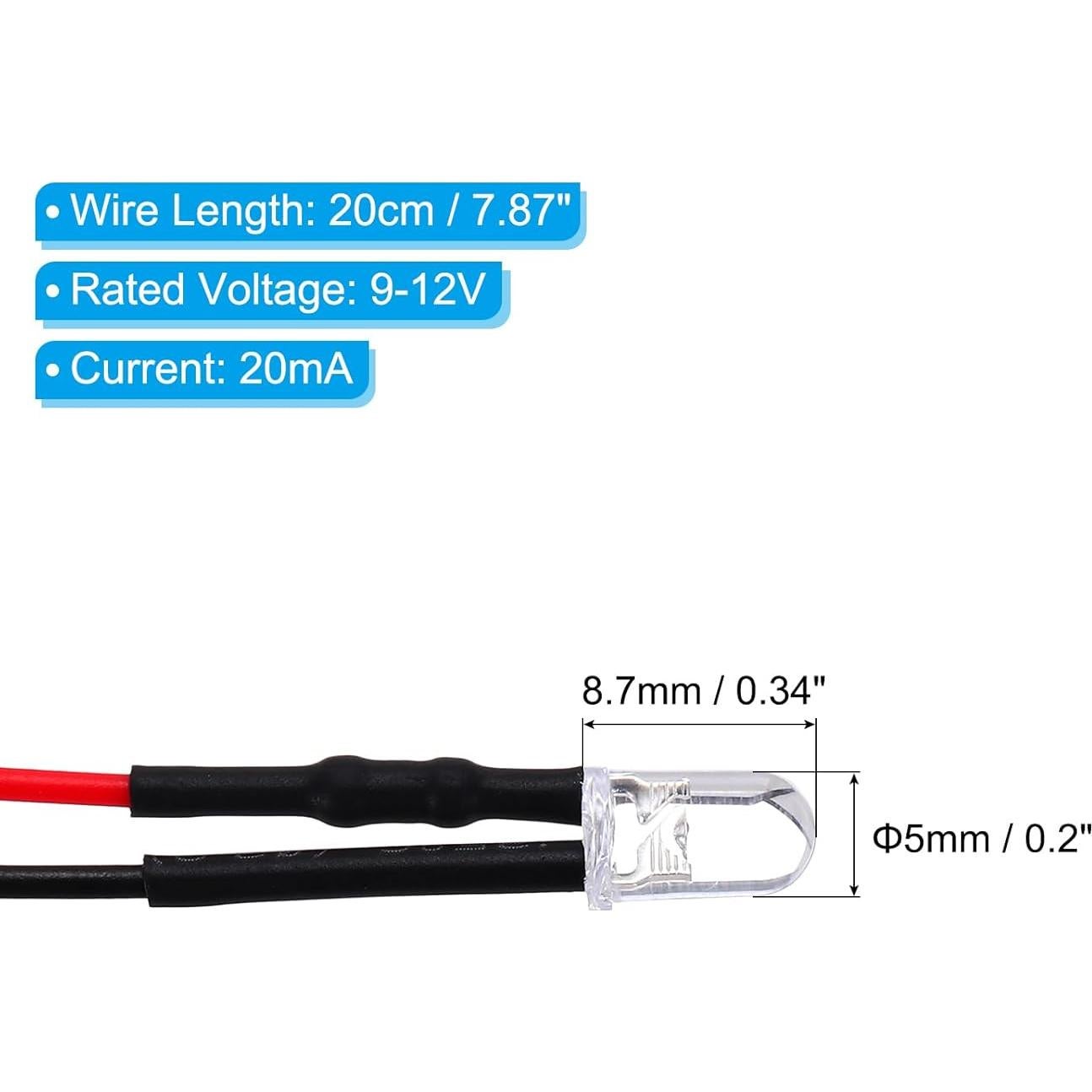 Diodos LED 5mm PATIKIL 40 Pcs Luz Blanca Pura 9-12V