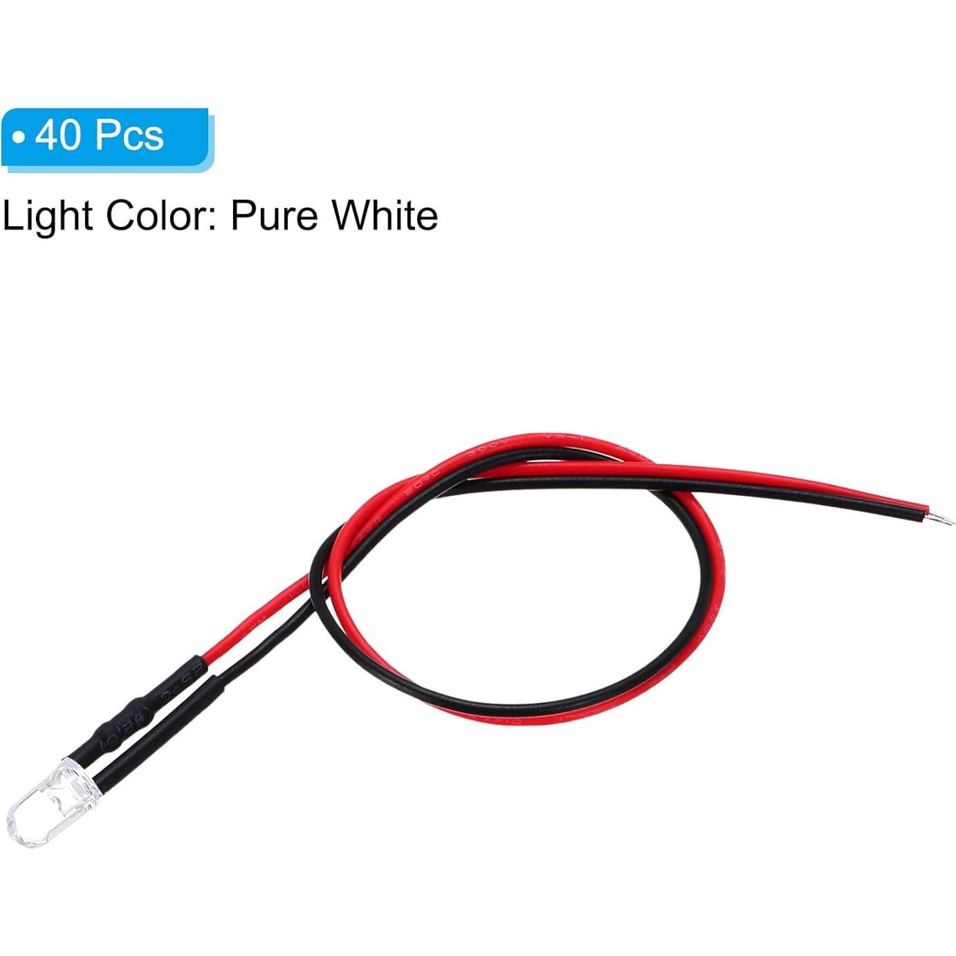 Diodos LED 5mm PATIKIL 40 Pcs Luz Blanca Pura 9-12V