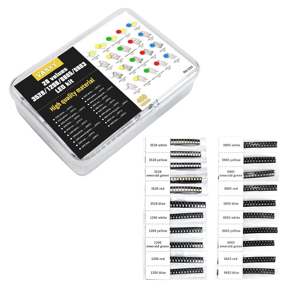 Kit de 400 LEDs SMD 20 tipos 1210 1206 0805 0603 VANXY