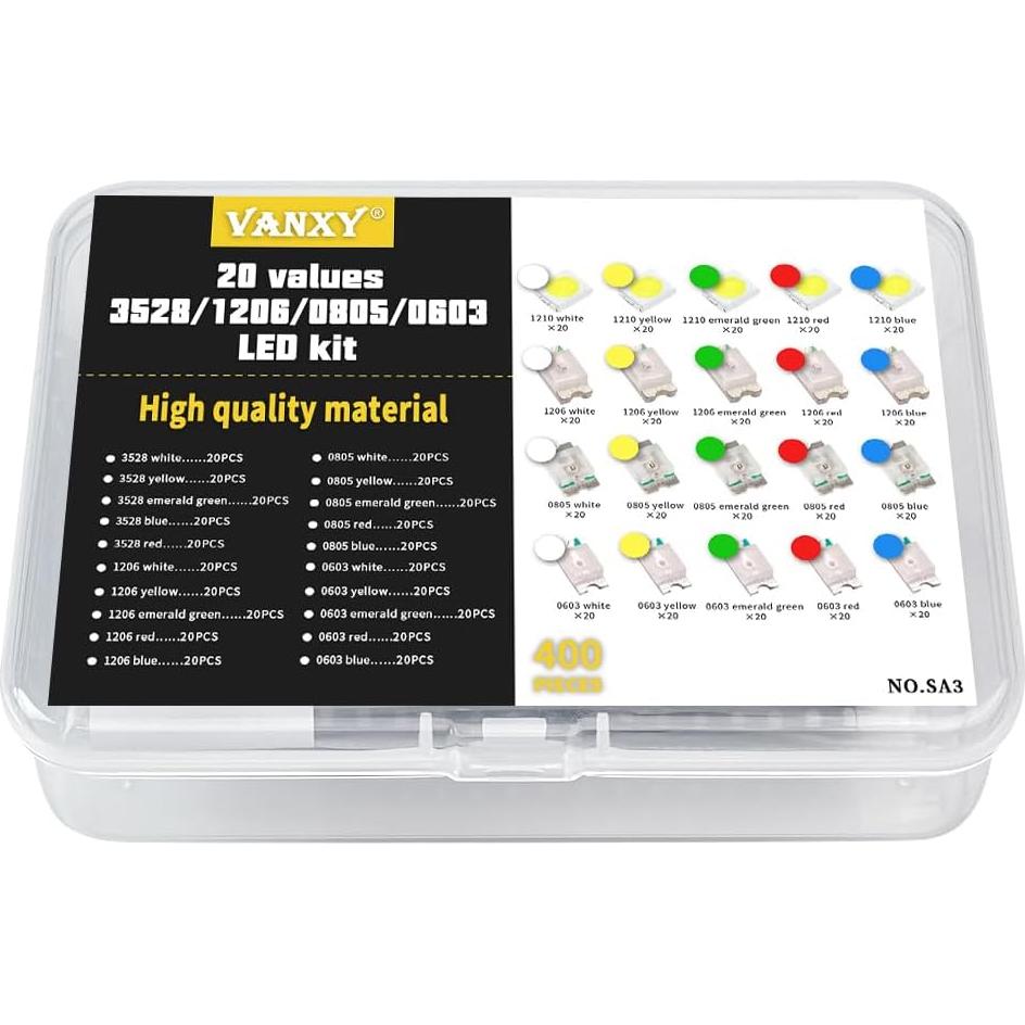 Kit de 400 LEDs SMD 20 tipos 1210 1206 0805 0603 VANXY