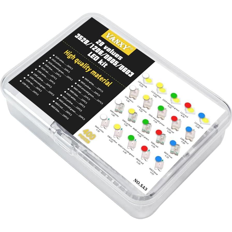 Kit de 400 LEDs SMD 20 tipos 1210 1206 0805 0603 VANXY