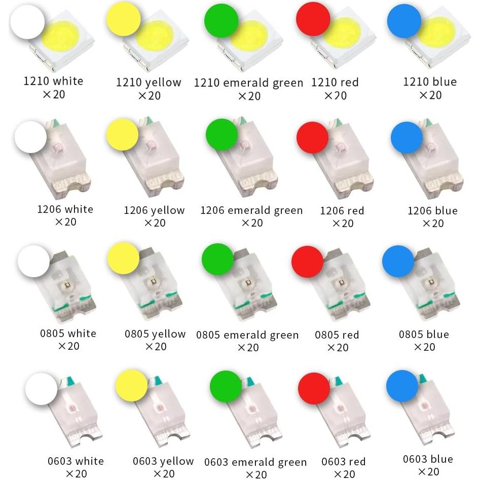 Kit de 400 LEDs SMD 20 tipos 1210 1206 0805 0603 VANXY