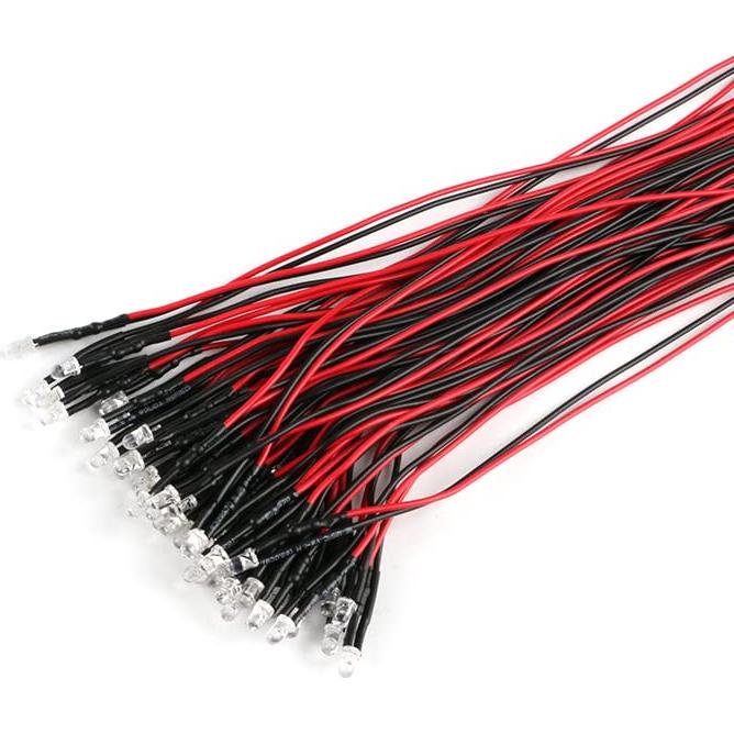 50 Diodos LED Azul 3mm JESSINIE con Cable 20cm 5-12V