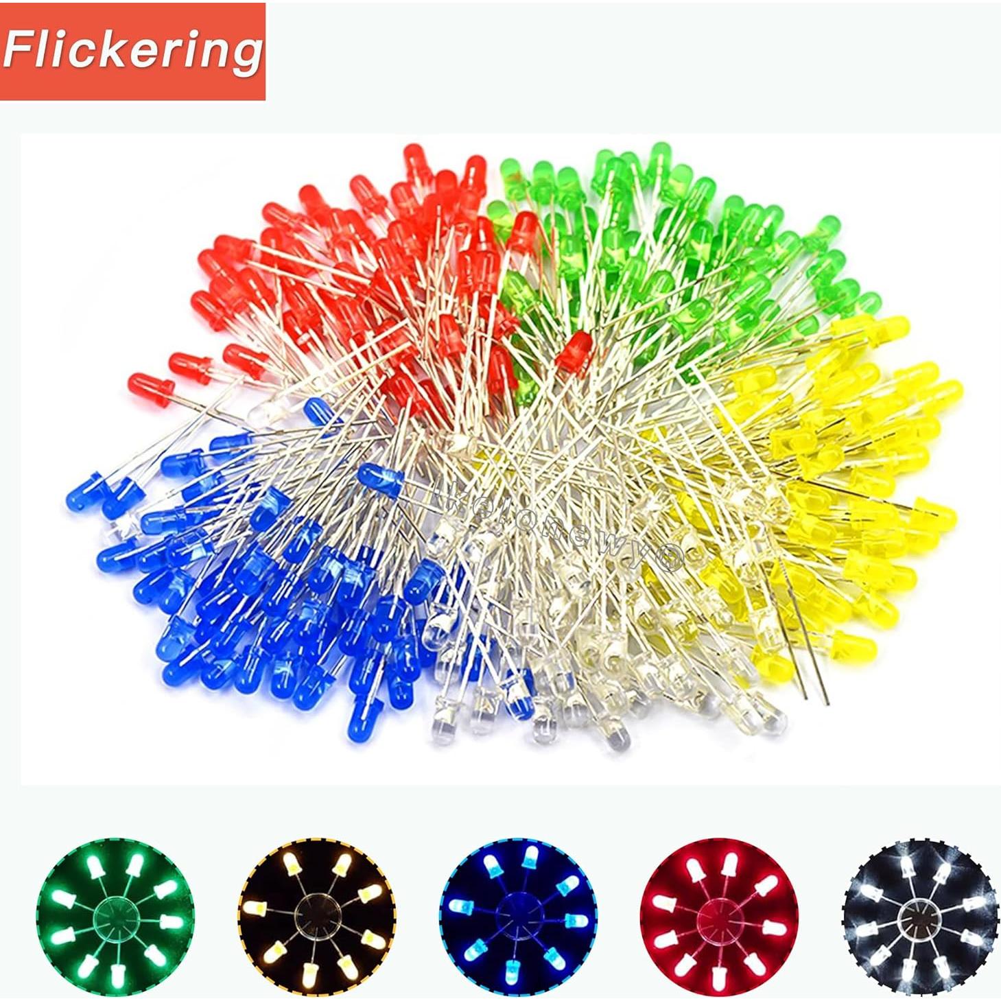 Luces LED Parpadeantes 5mm Kit 200 Piezas 5 Colores
