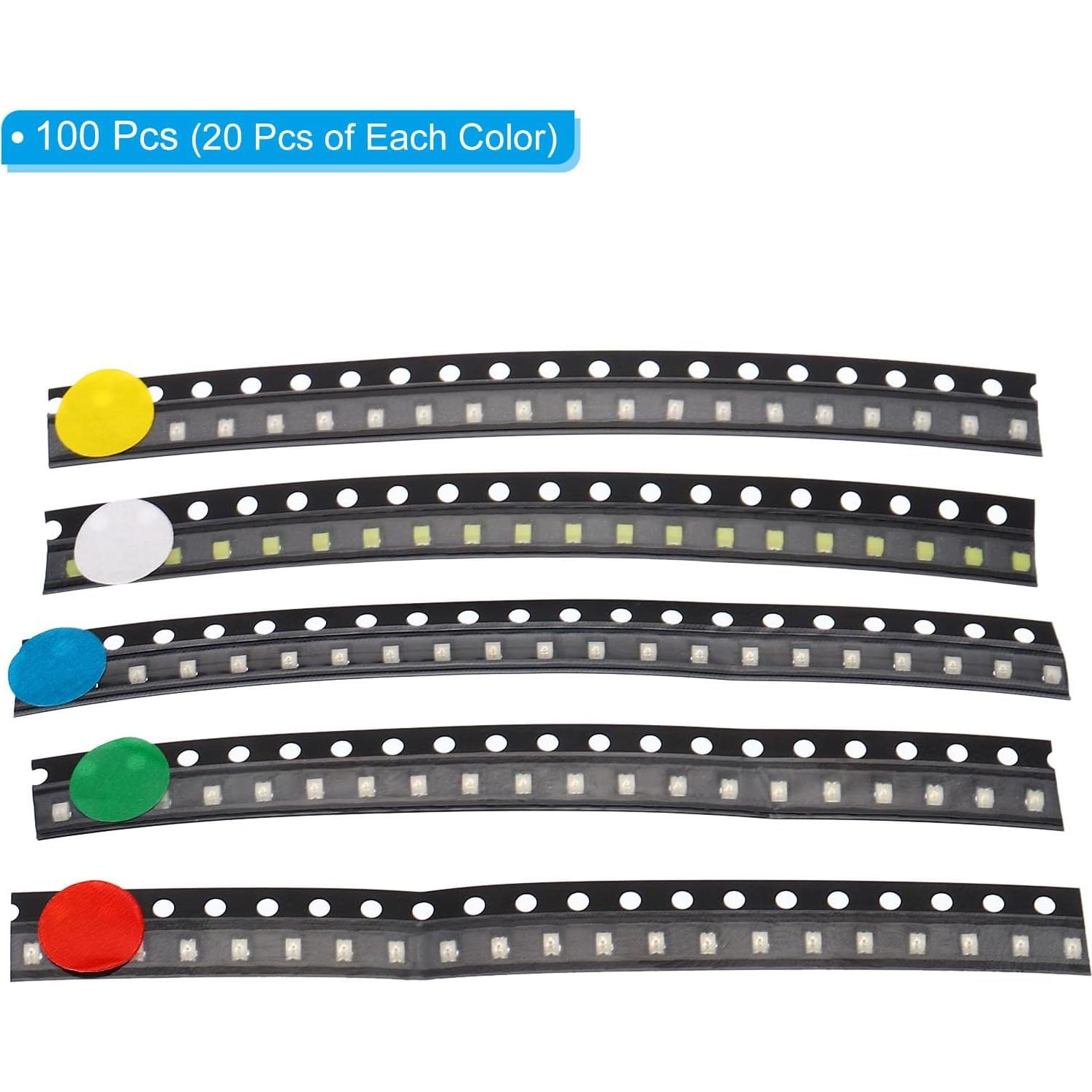 Diodos LED de Montaje Superficial PATIKIL 0805, 100 Pcs, 5 Colores