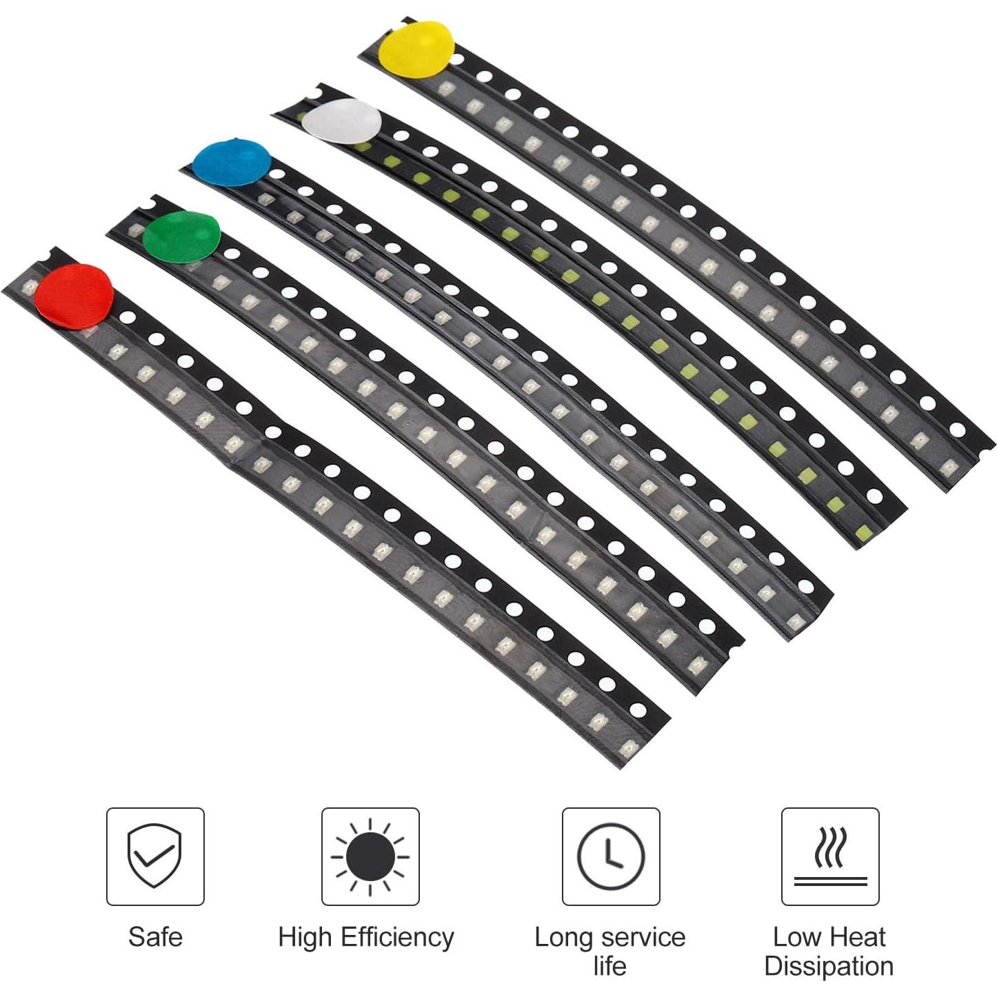 Diodos LED de Montaje Superficial PATIKIL 0805, 100 Pcs, 5 Colores