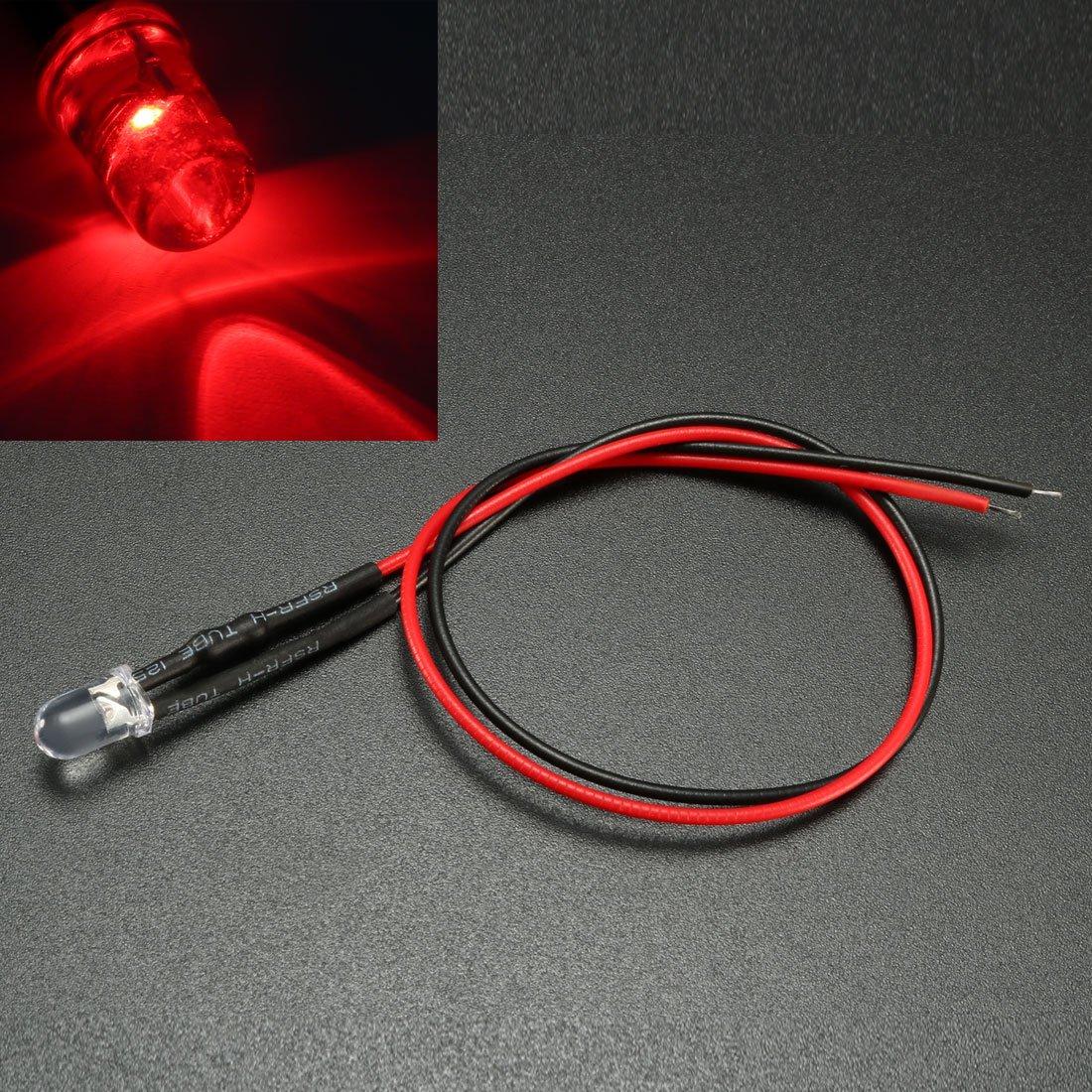 10 LEDs Pre Cableados 5mm Rojo uxcell - 20cm DC 9-12V