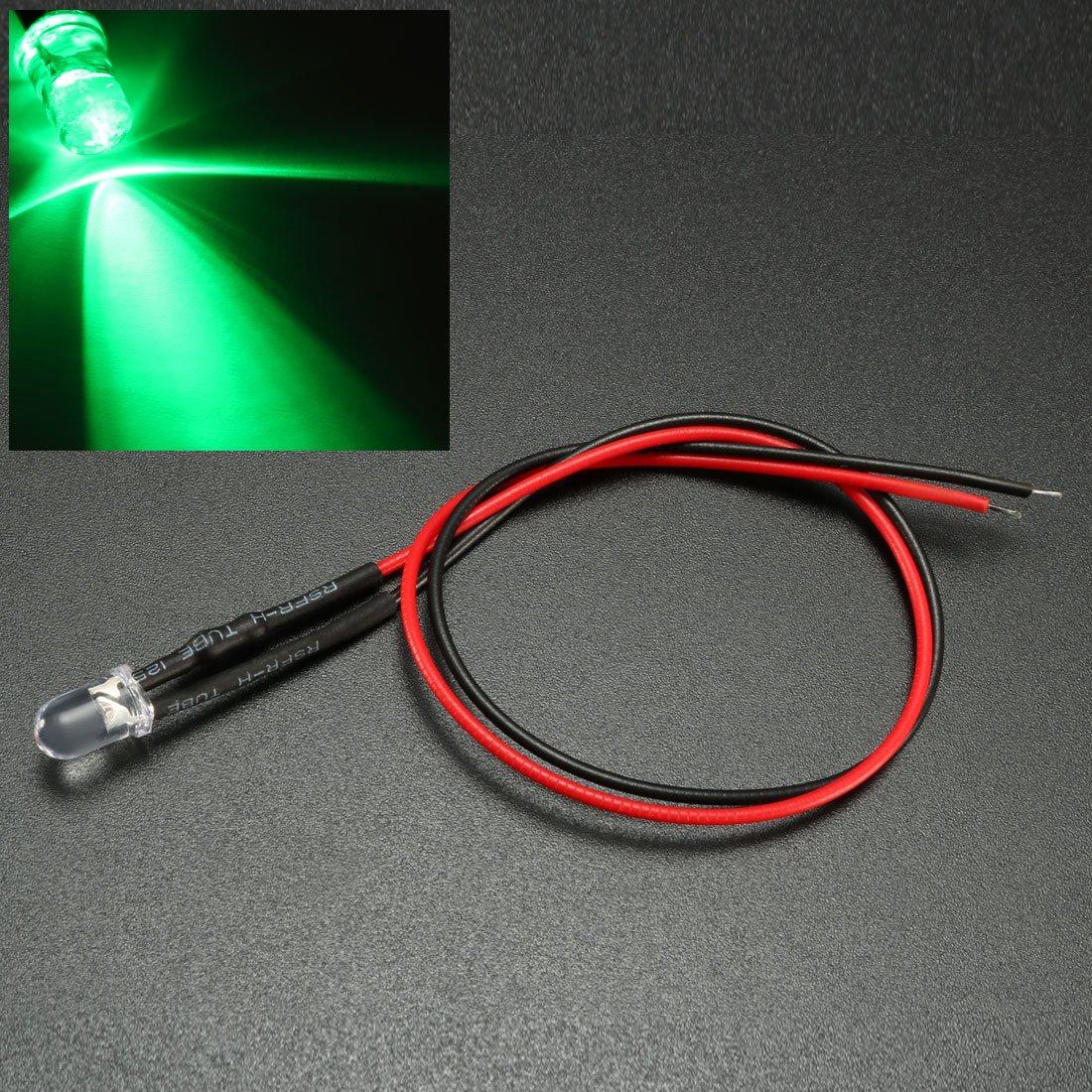 10 Piezas LED Pre Cableado 5mm Verde uxcell DC 9-12V