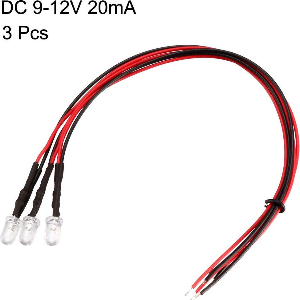 3 Piezas LED 5mm Pre Cableado uxcell Blanco Cálido DC9-12V