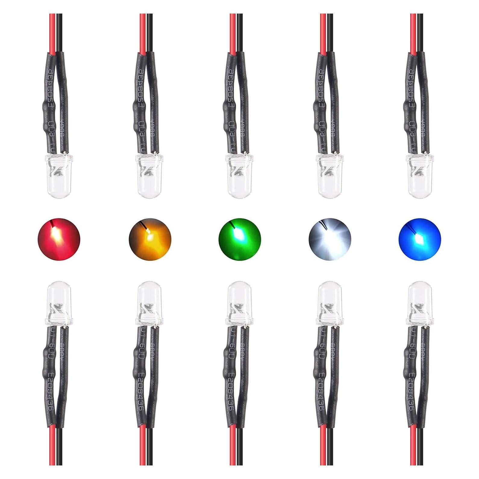 50 LEDs Pre Cableados 5mm ACEIRMC 12V Luz Roja 20cm