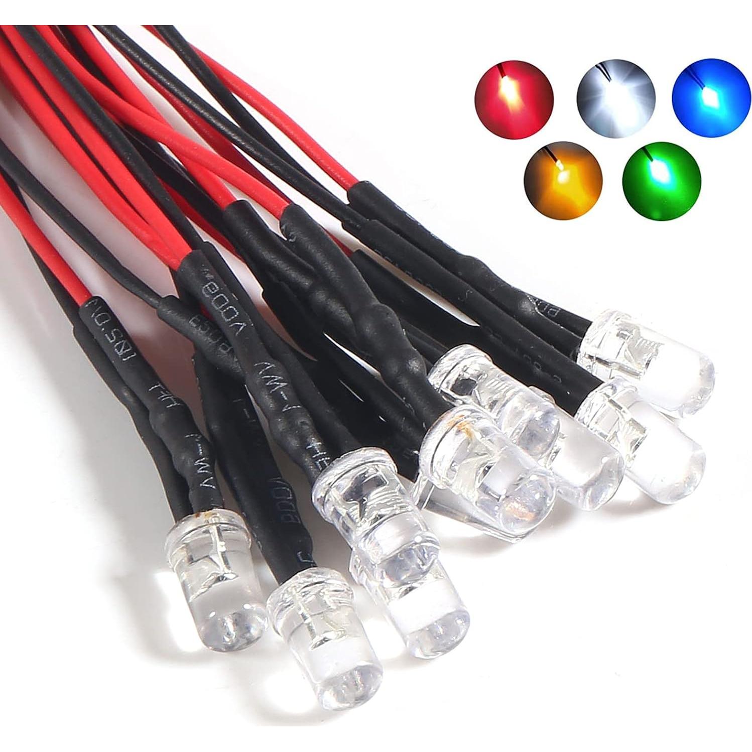 50 LEDs Pre Cableados 5mm ACEIRMC 12V Luz Roja 20cm
