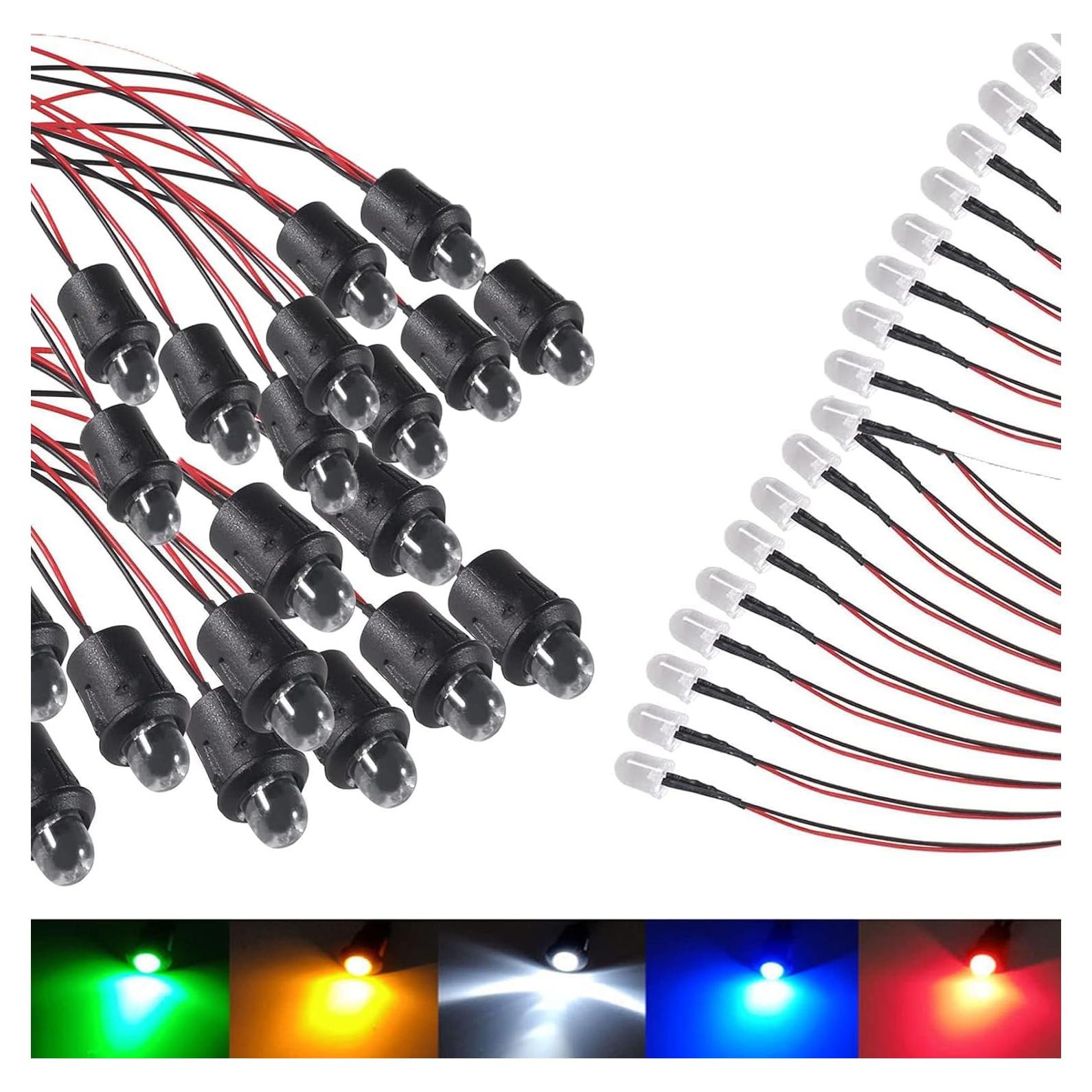 50 Bombillas LED Pre-Cableadas 10mm QCCAN 12V 5 Colores